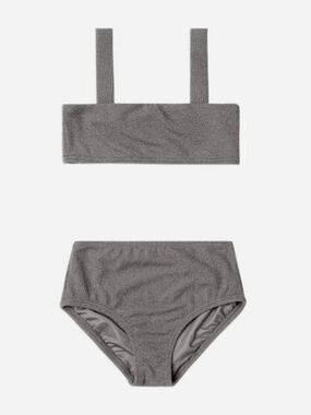 Rylee + Cru Brently Bikini Swimsuit Metallic Silver Gray Ink Girls 6-7Y